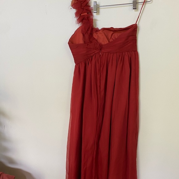 Dark orange bridesmaid formal dress one shoulder - Picture 3 of 4